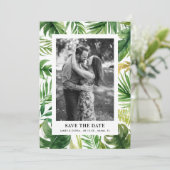 水彩熱帯葉フレーム写真 セーブザデート (スタンド正面)