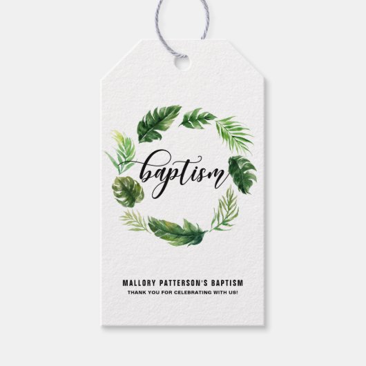水彩熱帯葉リースバプティスギフトラベル ギフトタグ (正面)