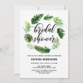 水彩熱帯葉リースブライダルシャワー 招待状 (正面)