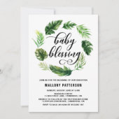 水彩熱帯葉リースベビー賛美ズ 招待状 (正面)
