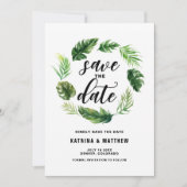 水彩熱帯葉リース保存日 セーブザデート (正面)