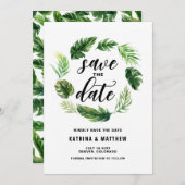 水彩熱帯葉リース保存日 セーブザデート (正面/裏面)