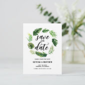 水彩熱帯葉リース保存日 案内ポストカード (スタンド正面)