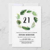 水彩熱帯葉リース夏誕生日 招待状 (正面)