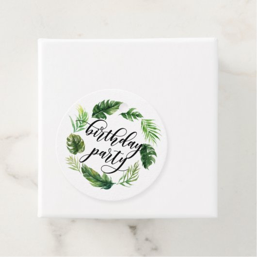 水彩熱帯葉リース誕生日ルアウ(ハワイ式宴会) フェイバータグ (インサイチュ)