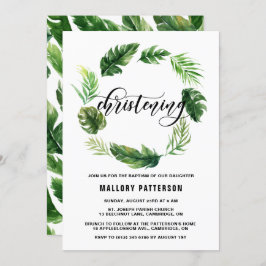 水彩熱帯葉リース《キリスト教》洗礼式や命名式 招待状