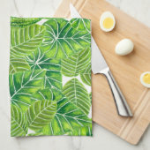 水彩熱帯葉模様デザイン キッチンタオル (四つ折り)