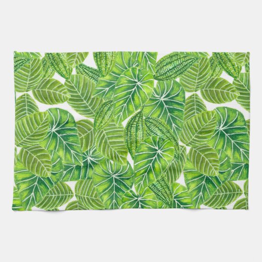 水彩熱帯葉模様デザイン キッチンタオル (横)