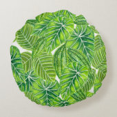 水彩熱帯葉模様デザイン ラウンドクッション (裏面)