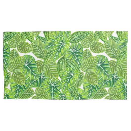 水彩熱帯葉模様デザイン 枕カバー (正面左)