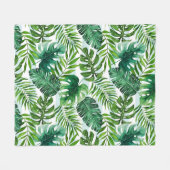 水彩熱帯葉産緑モダン フリースブランケット (正面(横))