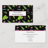 水彩熱帯葉産&フラミンゴ 名刺 (正面/裏面)