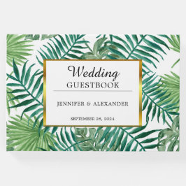 水彩熱帯葉金ゴールドエレガントな結婚式 ゲストブック