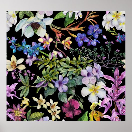 水彩熱帯葉:シームレスパターン ポスター (正面)