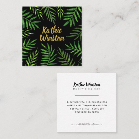 水彩熱帯葉 スクエア名刺 (正面/裏面)
