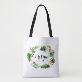 水彩熱帯離れリースパーソナライズされた トートバッグ (正面)