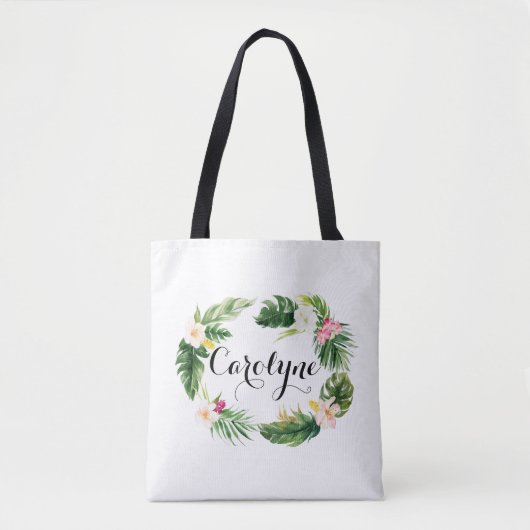 水彩熱帯離れリースパーソナライズされた トートバッグ (正面)