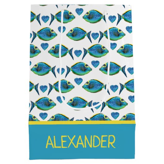 水彩熱帯青魚とハート ミディアムペーパーバッグ (裏面)