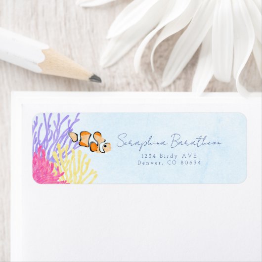 水彩熱帯魚の下の海のピエロ ラベル (インサイチュ)