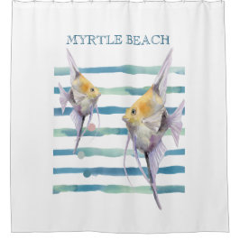 水彩熱帯魚バケーションビーチハウス シャワーカーテン
