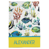 水彩熱帯魚パーソナライズされた ミディアムペーパーバッグ (裏面)