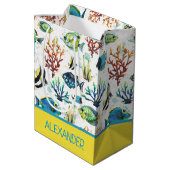 水彩熱帯魚パーソナライズされた ミディアムペーパーバッグ (裏面アングル)