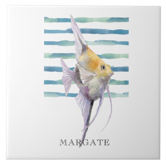 水彩熱帯魚ビーチ沿岸マルガート タイル (正面)
