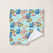 水彩熱帯魚・サンゴ風呂タオルセット バスタオルセット (ウォッシュタオル)