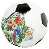 水彩熱帯鳥と葉のパターン サッカーボール (3/4)