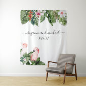 水彩熱帯鳥ピンクカリグラフィー タペストリー (インサイチュ)