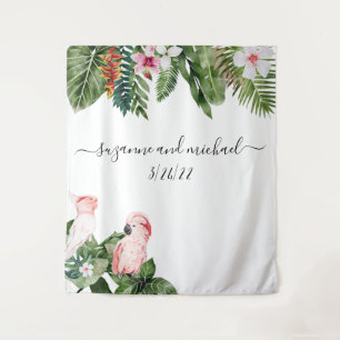 水彩熱帯鳥ピンク書 タペストリー