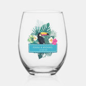 水彩熱帯(トゥーカン結婚ティール（緑がかった色）ID577) ステムなしワイングラス (正面)