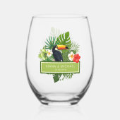 水彩熱帯(トゥーカン結婚ID577) ステムなしワイングラス (正面)