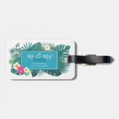 水彩熱帯w/トゥーカンMr&Mrsティール（緑がかった色）ID577 ラゲッジタグ (裏面横)