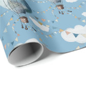 水彩熱気球ブルー// ラッピングペーパー (ロールコーナー)