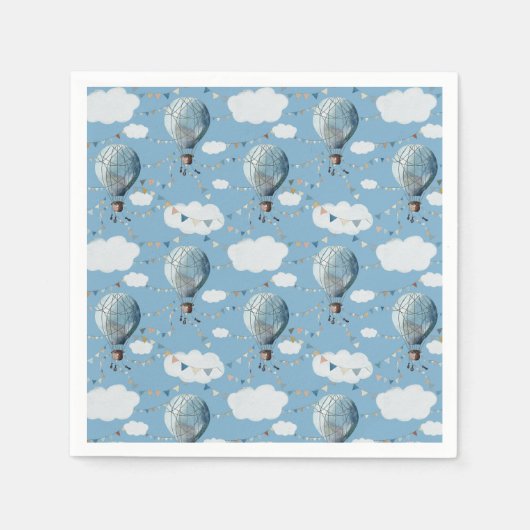 水彩熱風船ブルー//キッズ誕生日 スタンダードカクテルナプキン (正面)