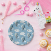 水彩熱風船ブルー//キッズ誕生日 ペーパープレート (パーティー)