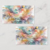 水彩爆絵を描発ピンク金ゴールドブルー 名刺 (正面/裏面)