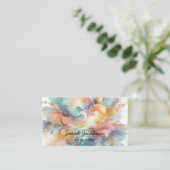 水彩爆絵を描発ピンク金ゴールドブルー 名刺 (スタンド正面)