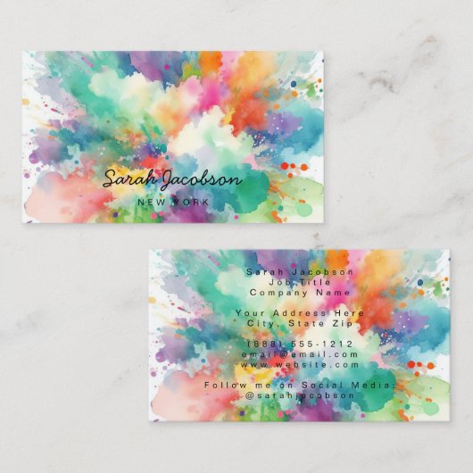 水彩爆絵を描発虹色 名刺 (正面/裏面)