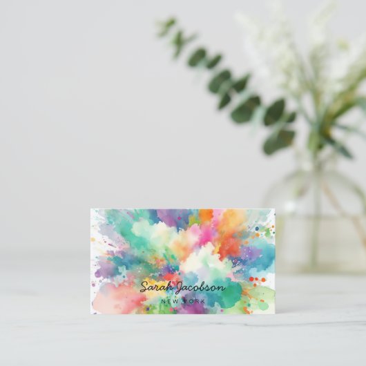 水彩爆絵を描発虹色 名刺 (スタンド正面)