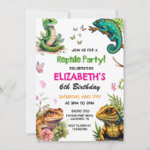 水彩爬虫類両生類パーティー誕生日 招待状 (正面)