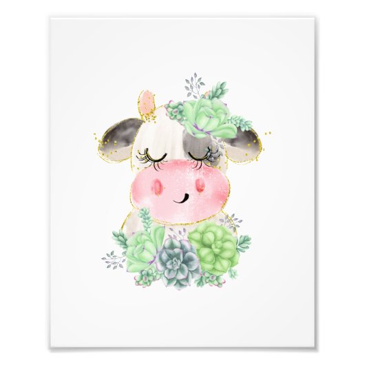 水彩牛と多肉植物 フォトプリント            (正面)