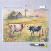 水彩牛と日の出のフィールド 薄葉紙 (クラフト)