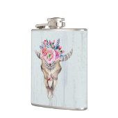 水彩牛のスカル花と角 フラスク (左)