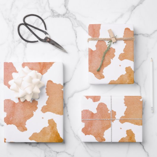 水彩牛の皮膚パターン ラッピングペーパーシート (正面)