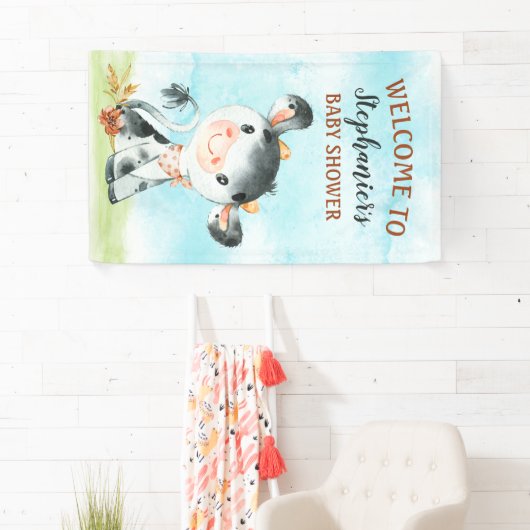 水彩牛の赤ちゃんシャワーファーム赤ちゃんシャワー 横断幕 (インサイチュ)