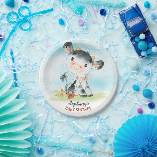 水彩牛の赤ちゃんシャワーファーム ペーパープレート (パーティー)