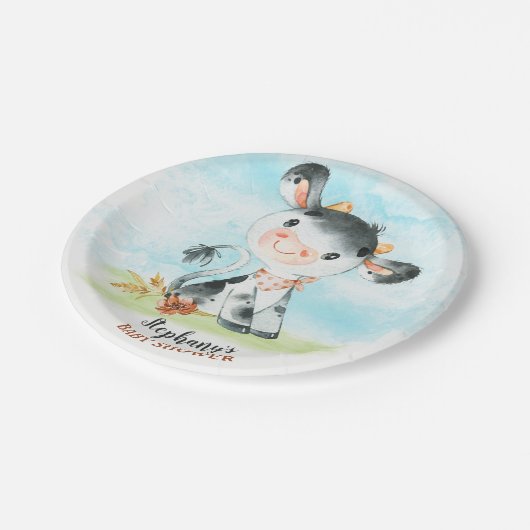 水彩牛の赤ちゃんシャワーファーム ペーパープレート (アングル)