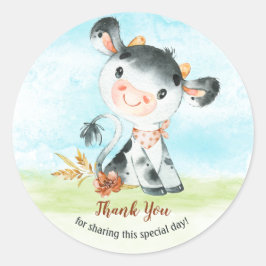 水彩牛の赤ちゃんシャワー農場ありがとう ラウンドシール